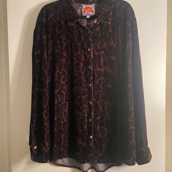 Johnny Was Velvet Button Down Leopard Print and Floral size XL - Picture 1 of 9